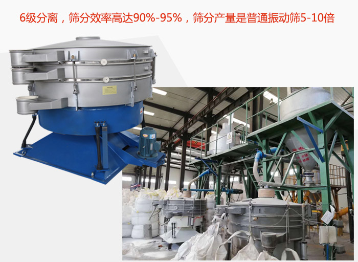 搖擺篩采用6級分離，篩分效率高達90%-95%，篩分產(chǎn)量是普通振動篩5-10倍