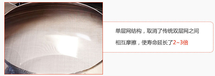 單層網(wǎng)結構，取消了傳統(tǒng)雙層網(wǎng)之間相互摩擦，使壽命延長了2~3倍
