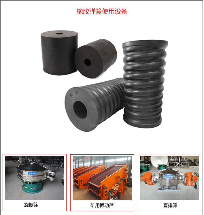 橡膠彈簧適用設(shè)備：旋振篩，礦用振動篩，直排篩等