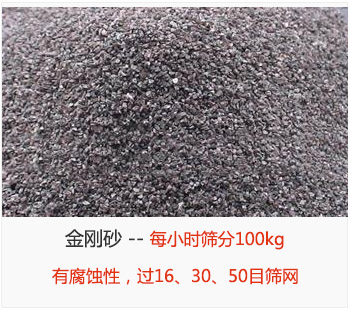 篩分金剛砂每小時(shí)100kg，有腐蝕性，過16、30、50目篩網(wǎng)