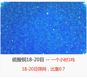 篩分18-20目的硫酸銅 產(chǎn)量一個(gè)小時(shí)1噸，采用18-20目篩網(wǎng)，比重0.7