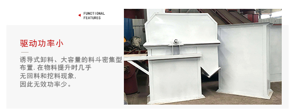 TD型斗式提升機驅動力小，無回料等特點展示圖。