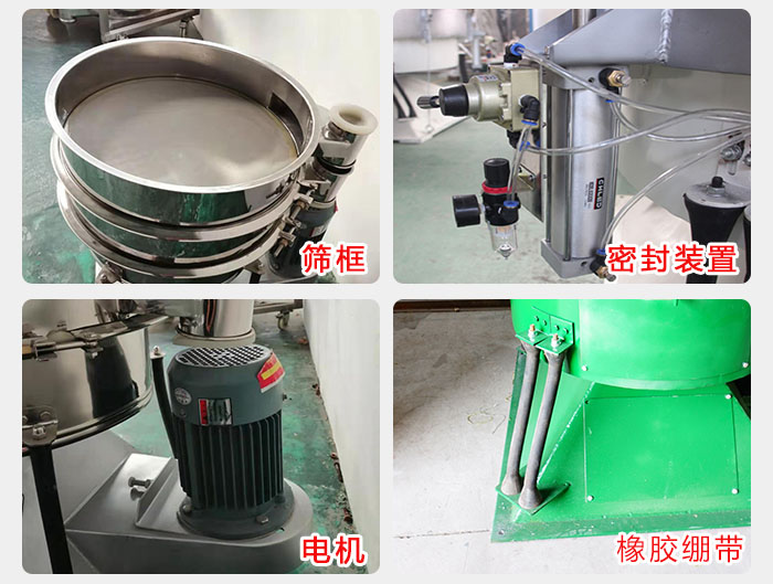 搖擺篩結(jié)構(gòu)：電機，橡膠繃帶，篩框，密封裝置等。