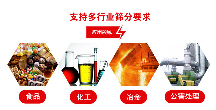 旋振篩適用的行業(yè)：食品行業(yè)，化工行業(yè)，冶金行業(yè)，公害處理等。